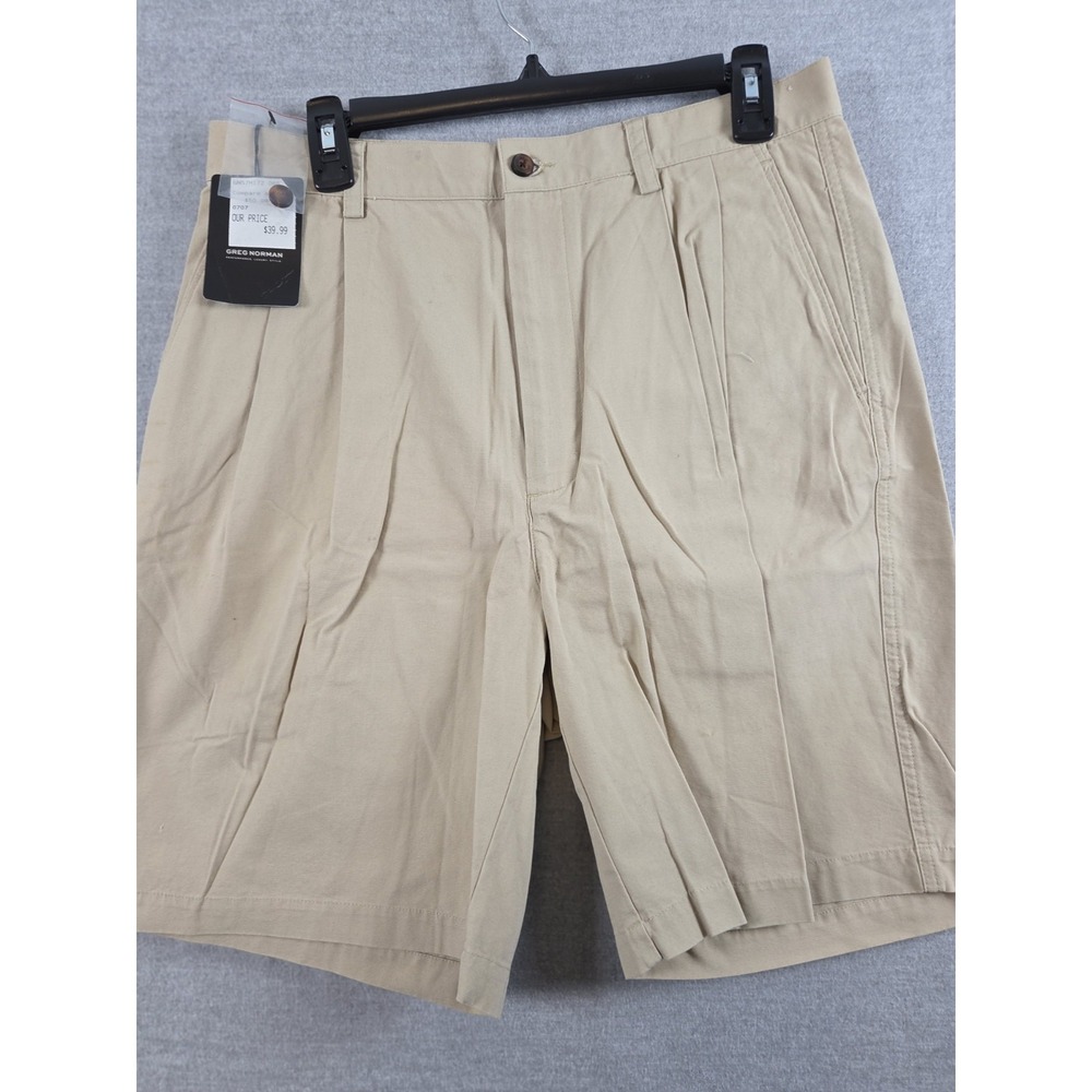 Greg Norman Golf Shorts Mens 32 Dress Chino Pleated Khaki Walking Preppy NEW